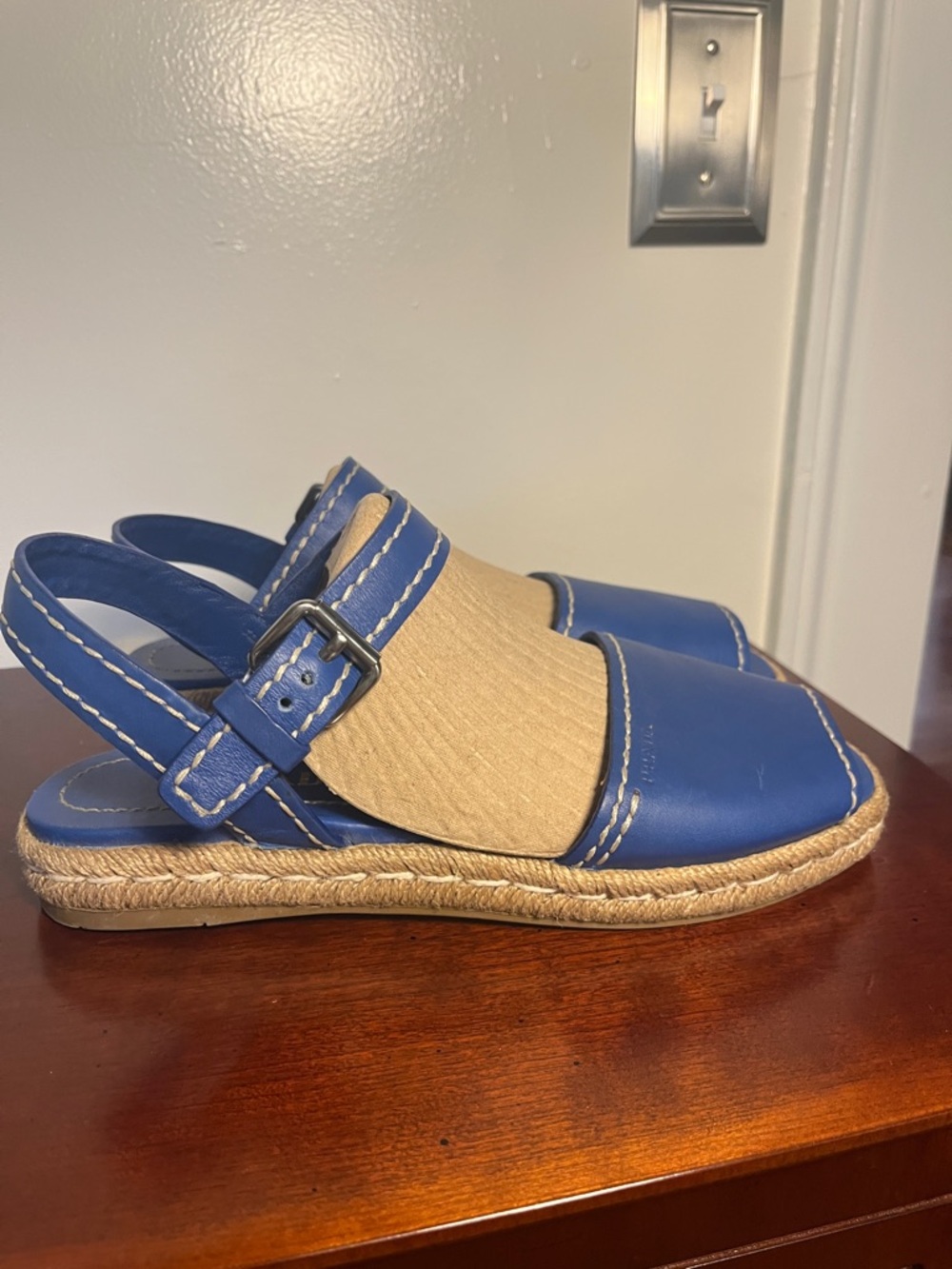 Prada Marine Blue Women’s Sandals with Braided Jute Sole Size 38 - Picture 7 of 12